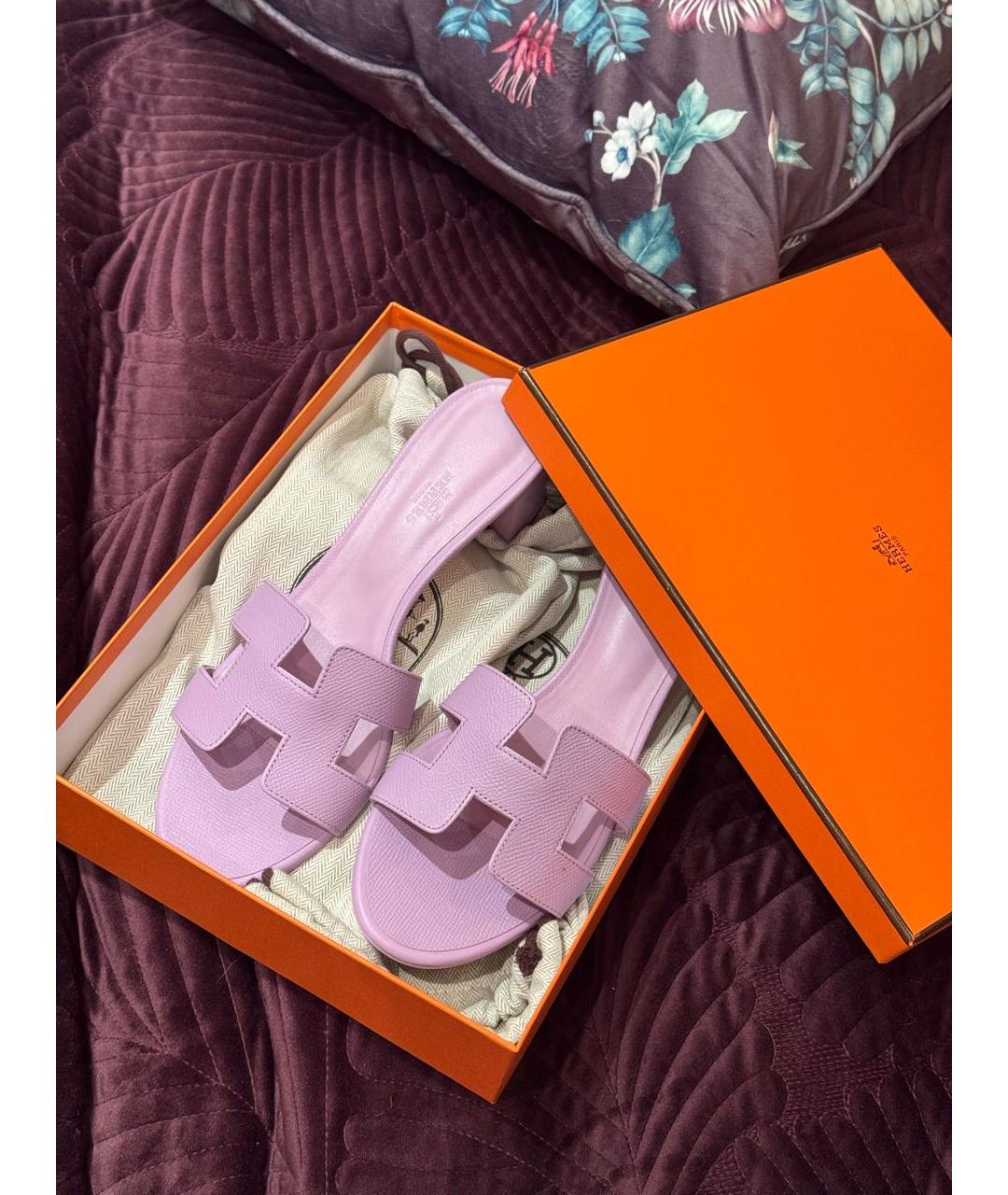 HERMES Розовые кожаные мюли, фото 2
