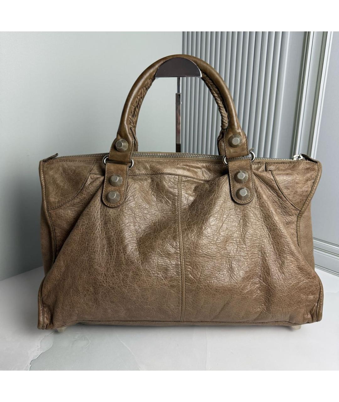 BALENCIAGA Коричневая кожаная сумка с короткими ручками, фото 2
