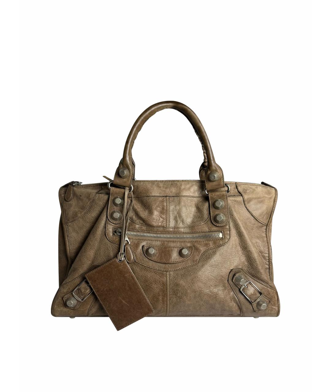 BALENCIAGA Коричневая кожаная сумка с короткими ручками, фото 1