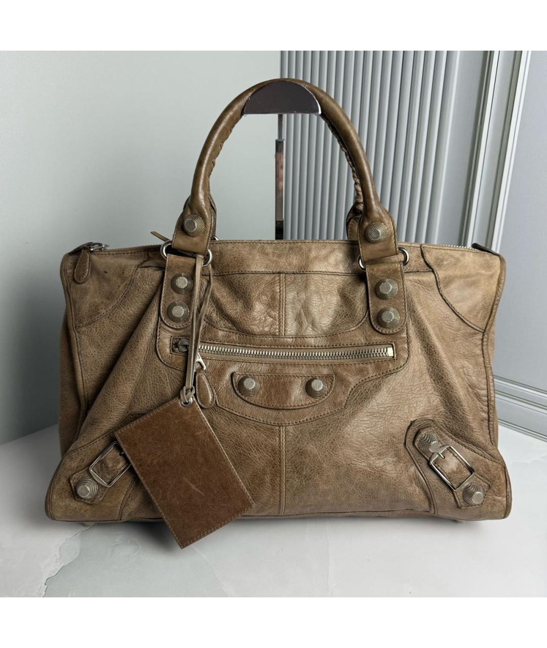 BALENCIAGA Коричневая кожаная сумка с короткими ручками, фото 9
