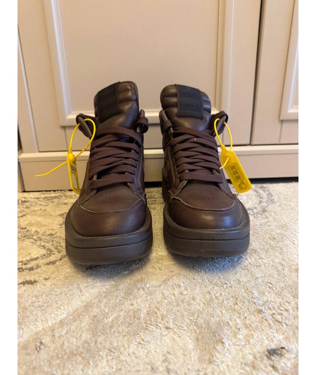RICK OWENS DRKSHDW Коричневые кожаные высокие кроссовки / кеды, фото 2