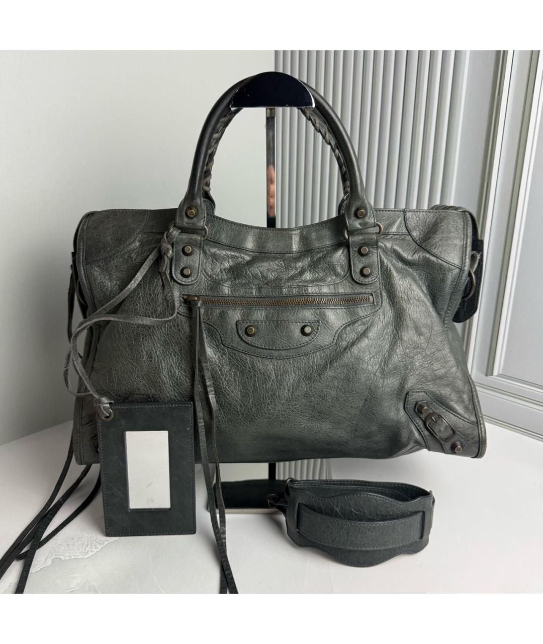 BALENCIAGA Антрацитовая кожаная сумка с короткими ручками, фото 8