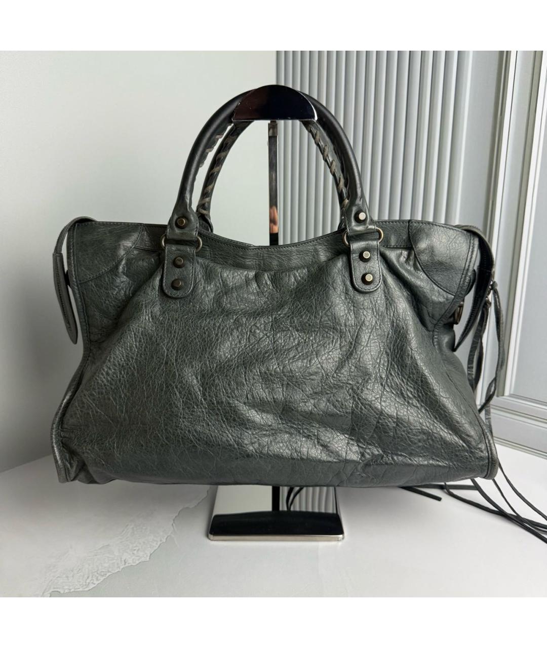 BALENCIAGA Антрацитовая кожаная сумка с короткими ручками, фото 2