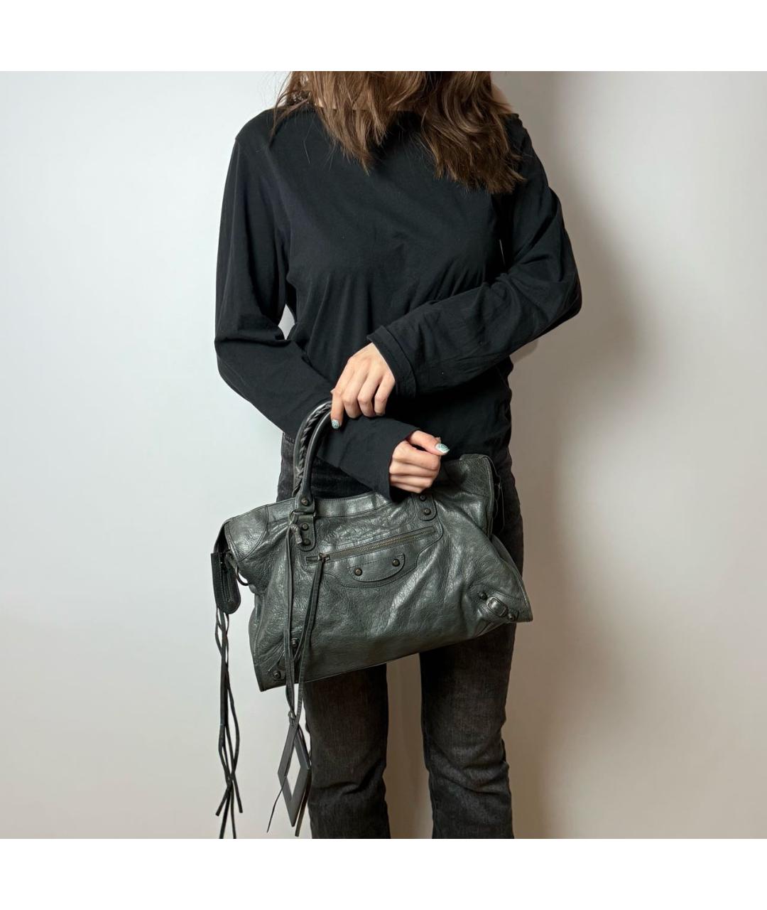 BALENCIAGA Антрацитовая кожаная сумка с короткими ручками, фото 7