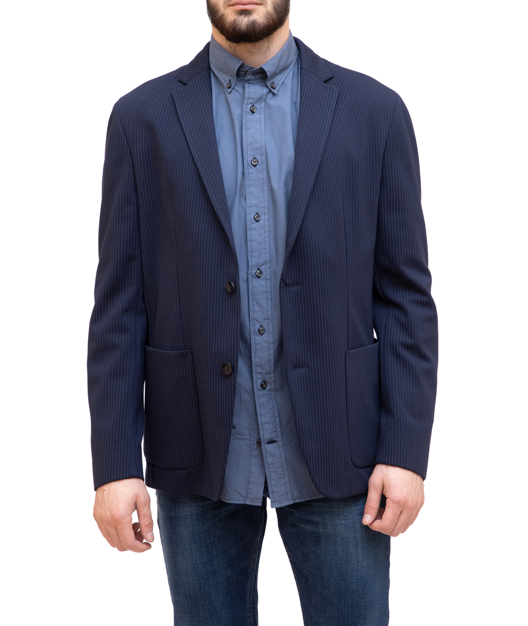 CALVIN KLEIN Темно-синий полиэстеровый пиджак, фото 5
