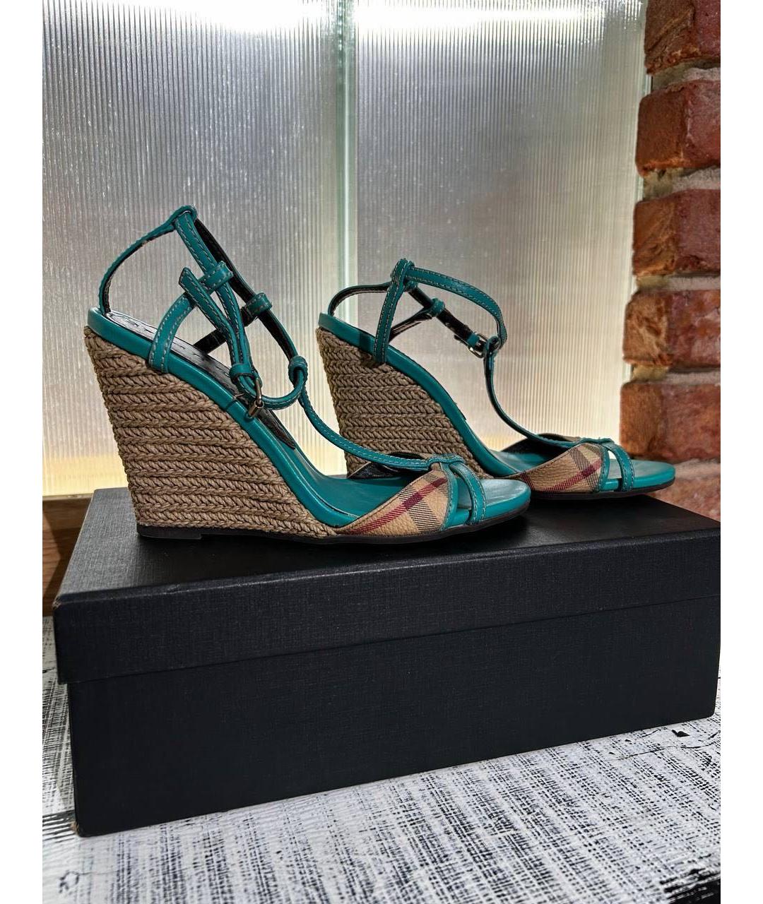BURBERRY Бирюзовые кожаные босоножки, фото 8