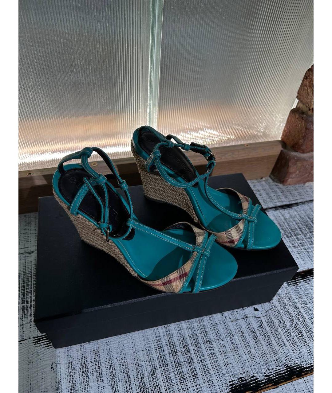BURBERRY Бирюзовые кожаные босоножки, фото 2
