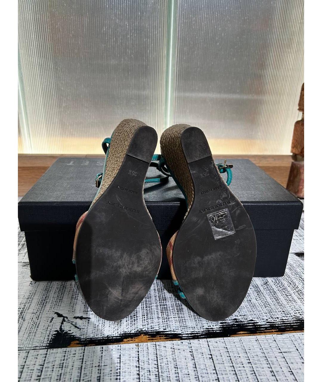 BURBERRY Бирюзовые кожаные босоножки, фото 5