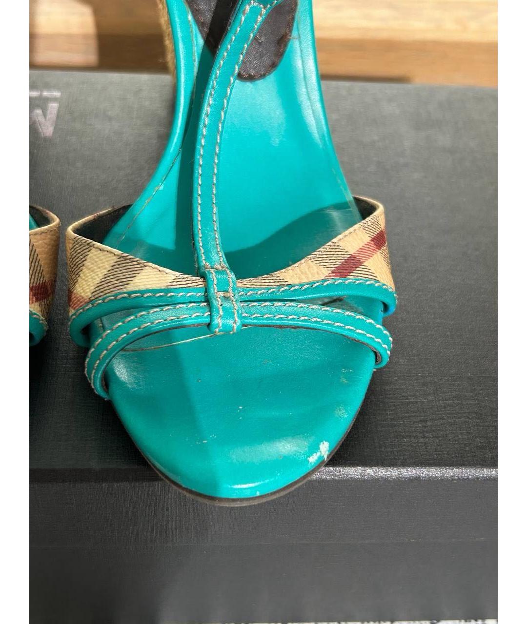 BURBERRY Бирюзовые кожаные босоножки, фото 7