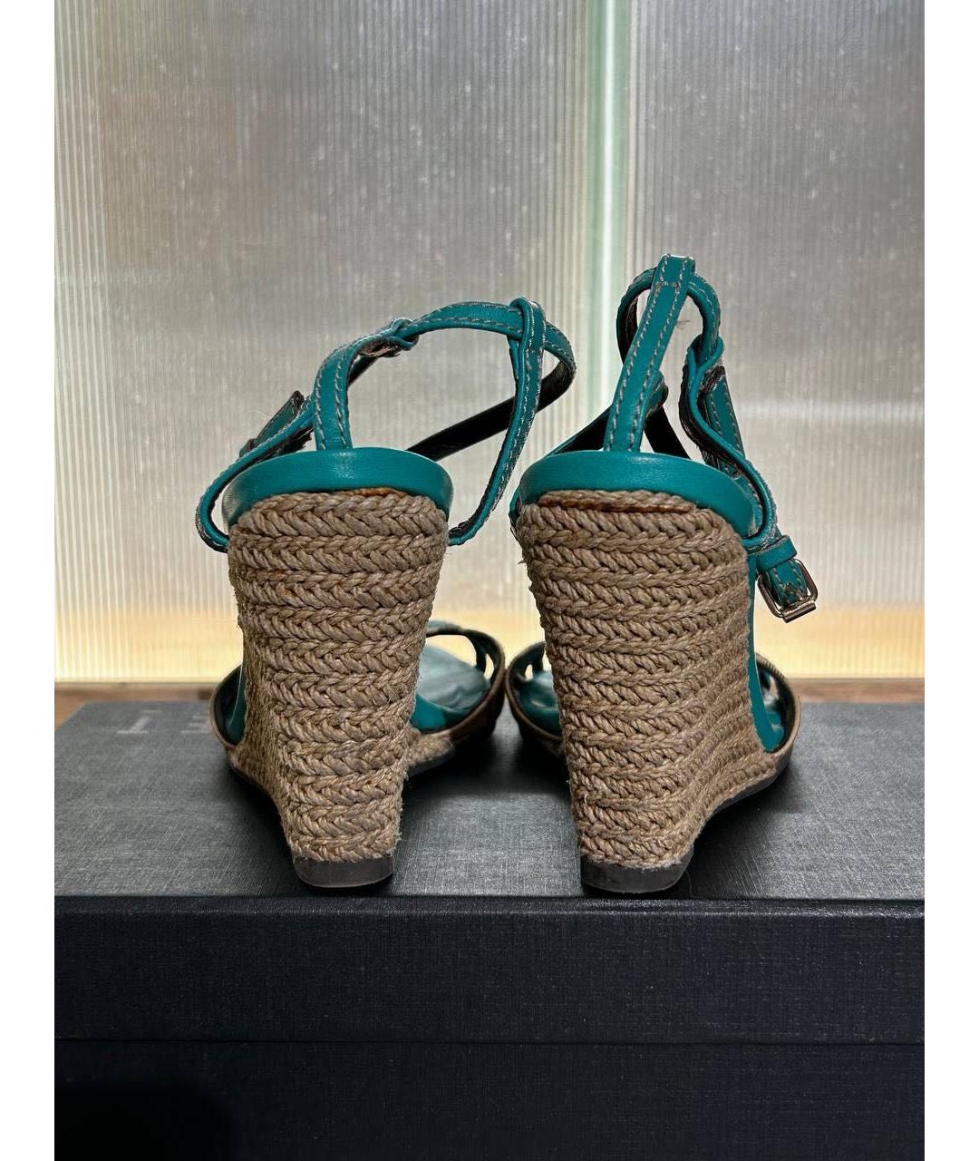 BURBERRY Бирюзовые кожаные босоножки, фото 4