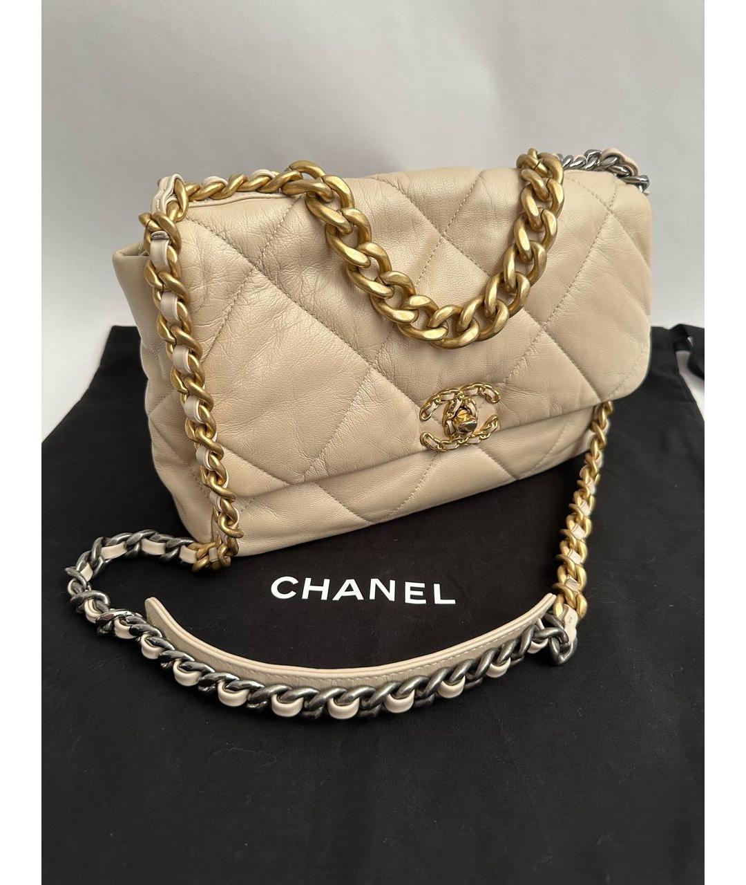 CHANEL Бежевая кожаная сумка через плечо, фото 5