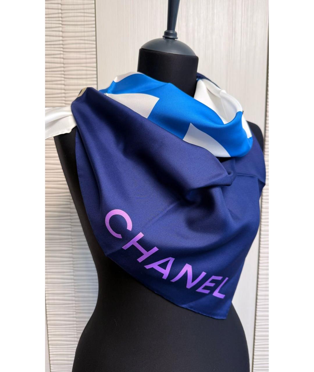 CHANEL Синий шелковый платок, фото 6