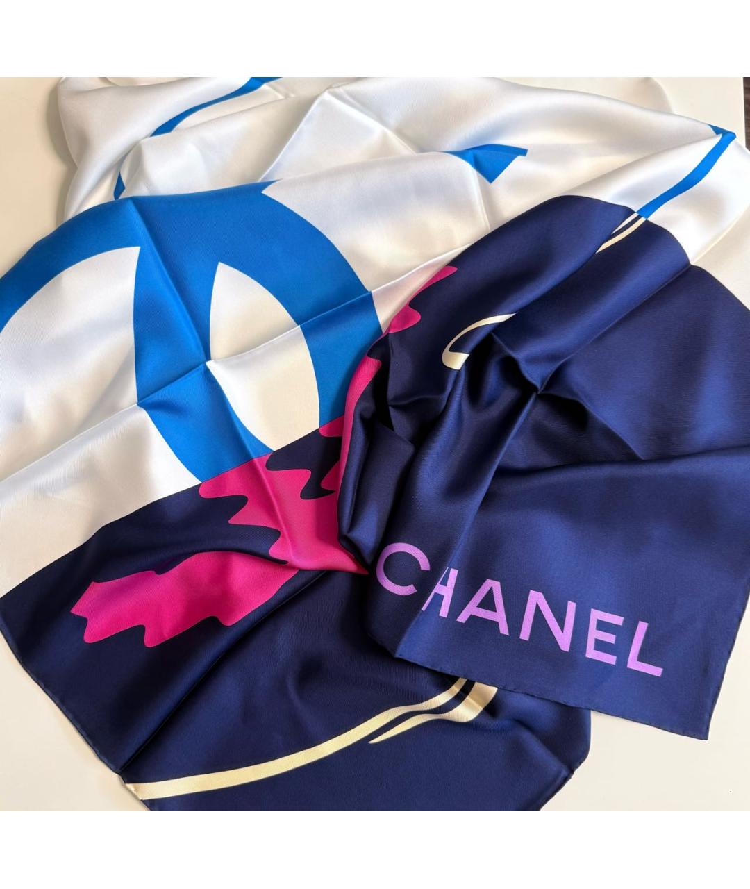 CHANEL Синий шелковый платок, фото 5