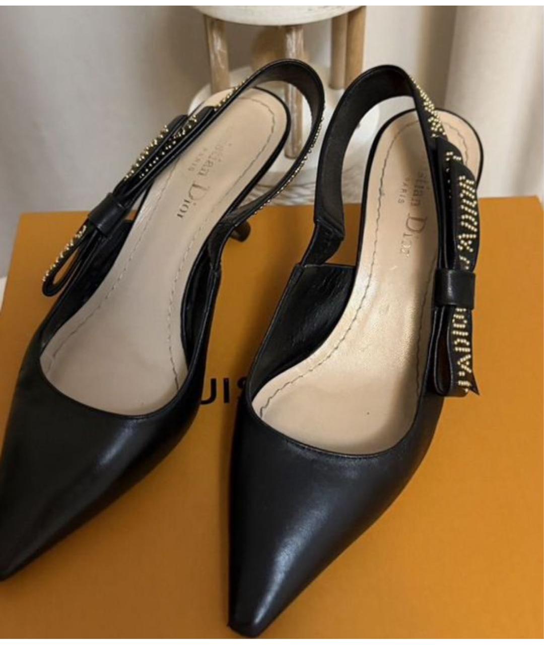 CHRISTIAN DIOR Черные кожаные лодочки на низком каблуке, фото 3