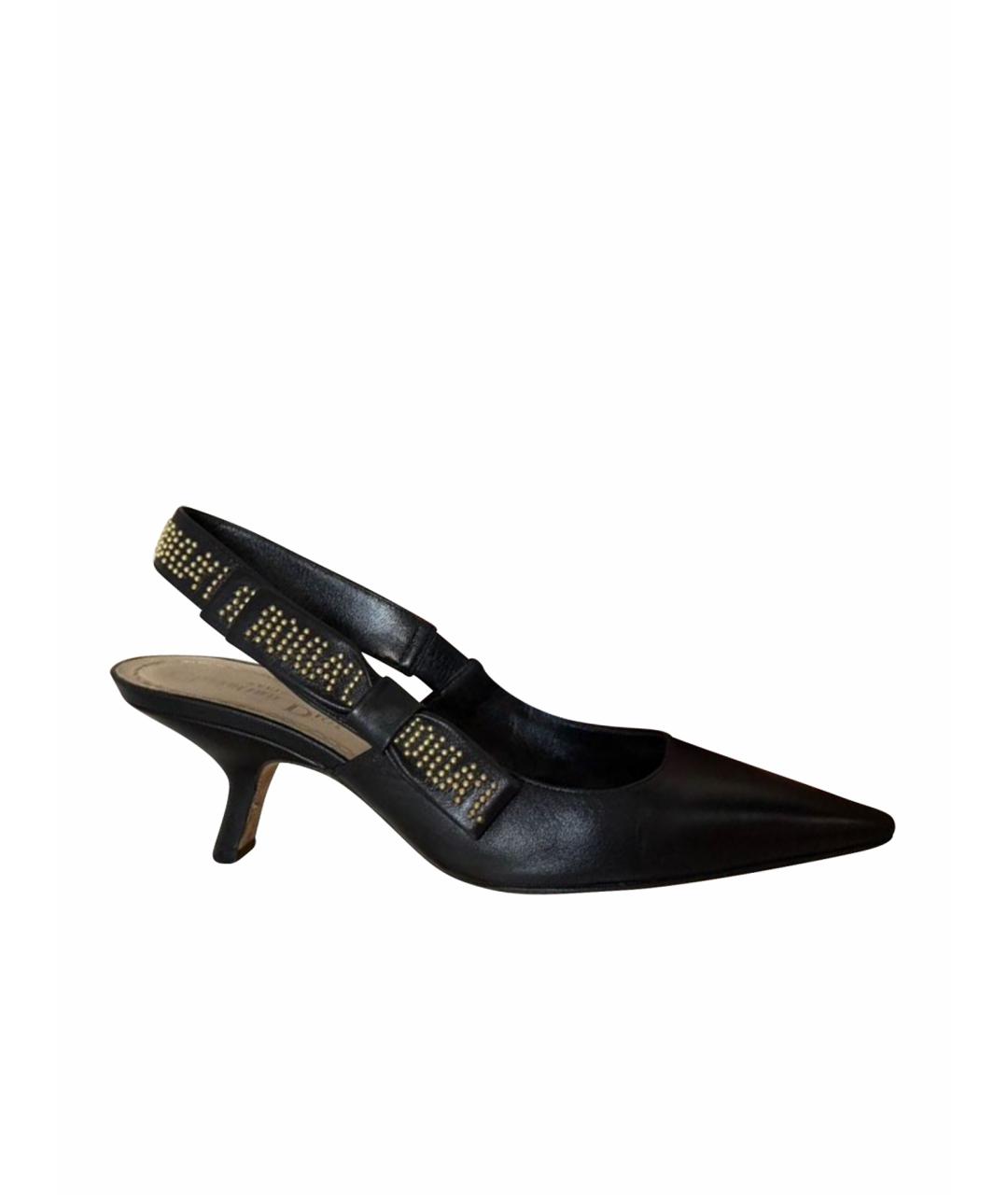 CHRISTIAN DIOR Черные кожаные лодочки на низком каблуке, фото 1