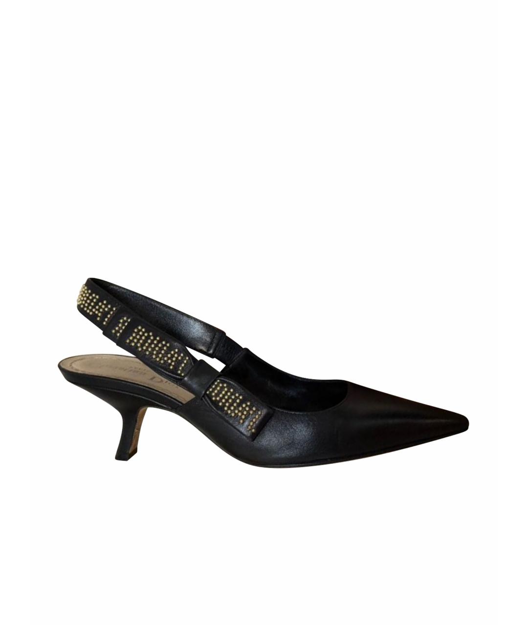 CHRISTIAN DIOR Черные кожаные лодочки на низком каблуке, фото 5