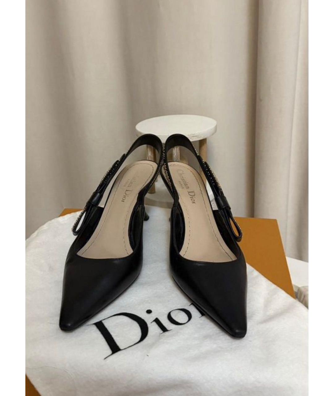 CHRISTIAN DIOR Черные кожаные лодочки на низком каблуке, фото 2