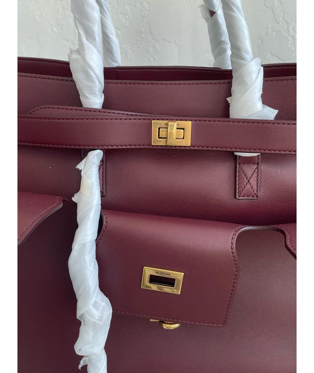 BALENCIAGA Бордовая кожаная сумка тоут, фото 4