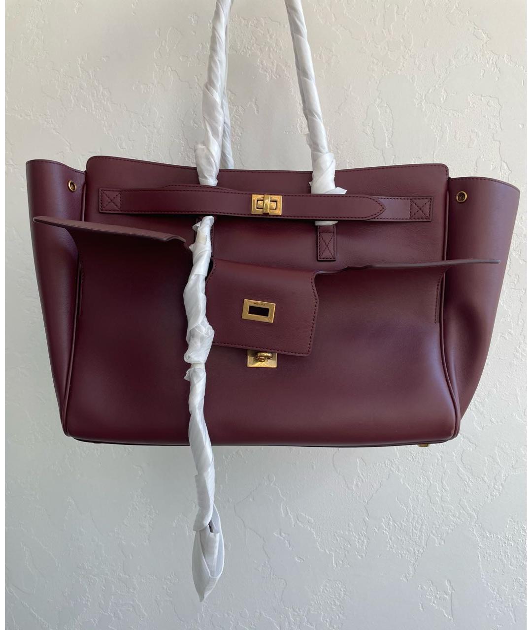 BALENCIAGA Бордовая кожаная сумка тоут, фото 2