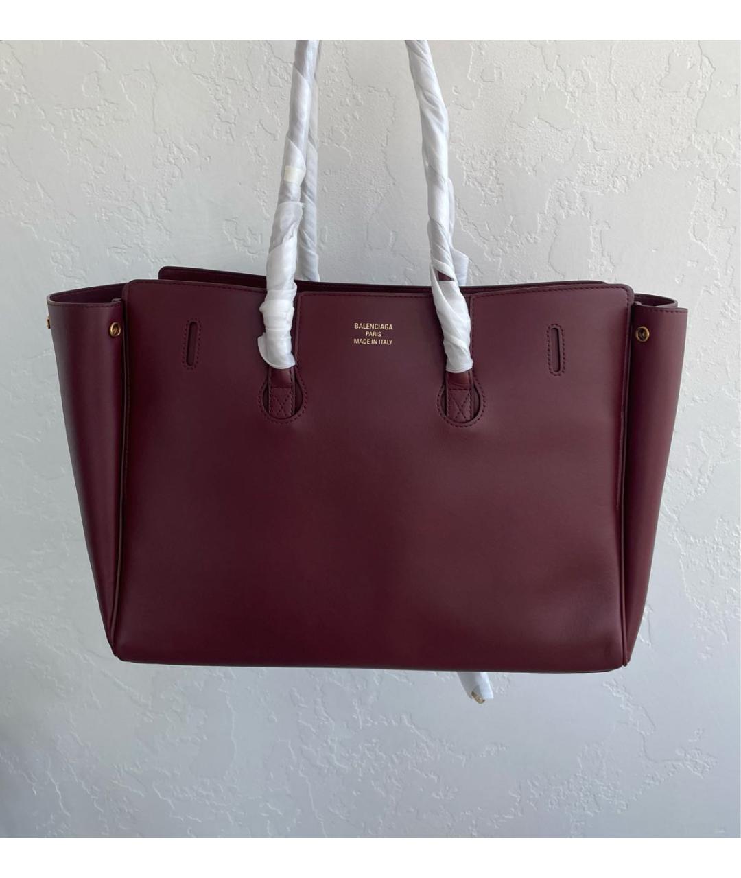 BALENCIAGA Бордовая кожаная сумка тоут, фото 3