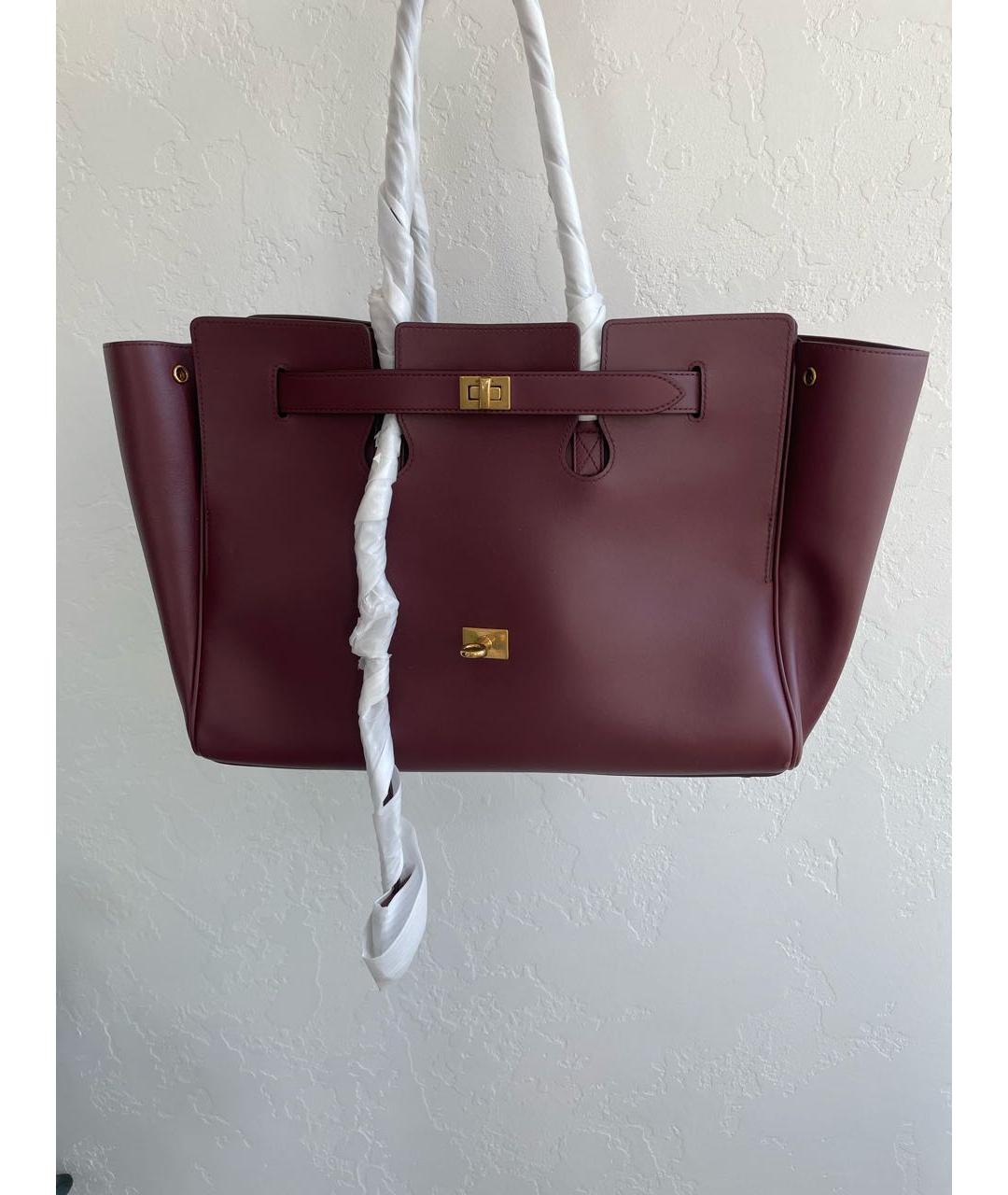 BALENCIAGA Бордовая кожаная сумка тоут, фото 5