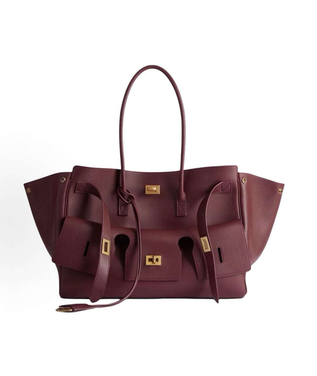 BALENCIAGA Бордовая кожаная сумка тоут, фото 1