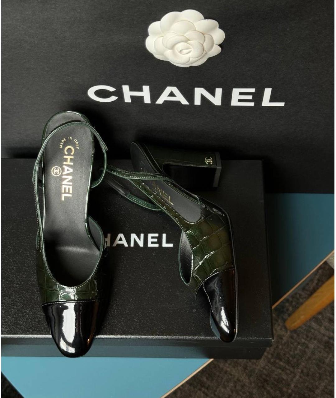 CHANEL Зеленые туфли из лакированной кожи, фото 3