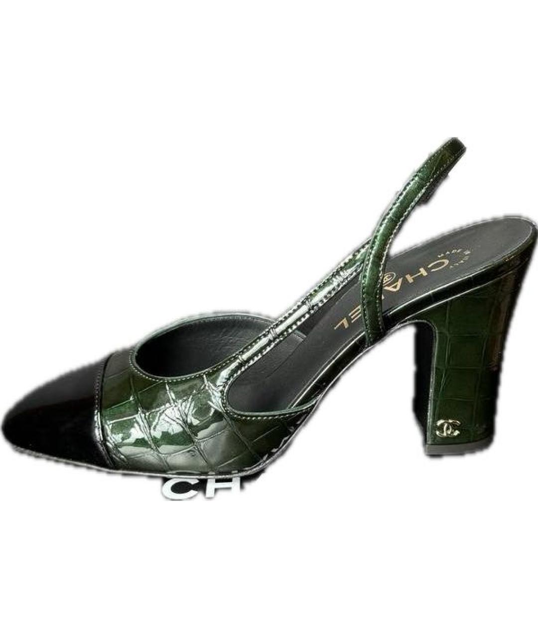CHANEL Зеленые туфли из лакированной кожи, фото 4
