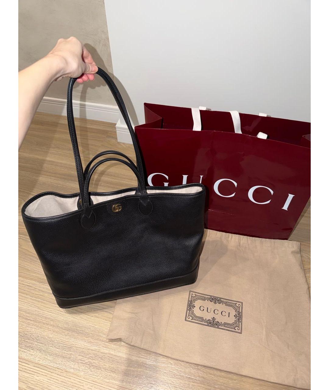 GUCCI Черная кожаная сумка тоут, фото 5