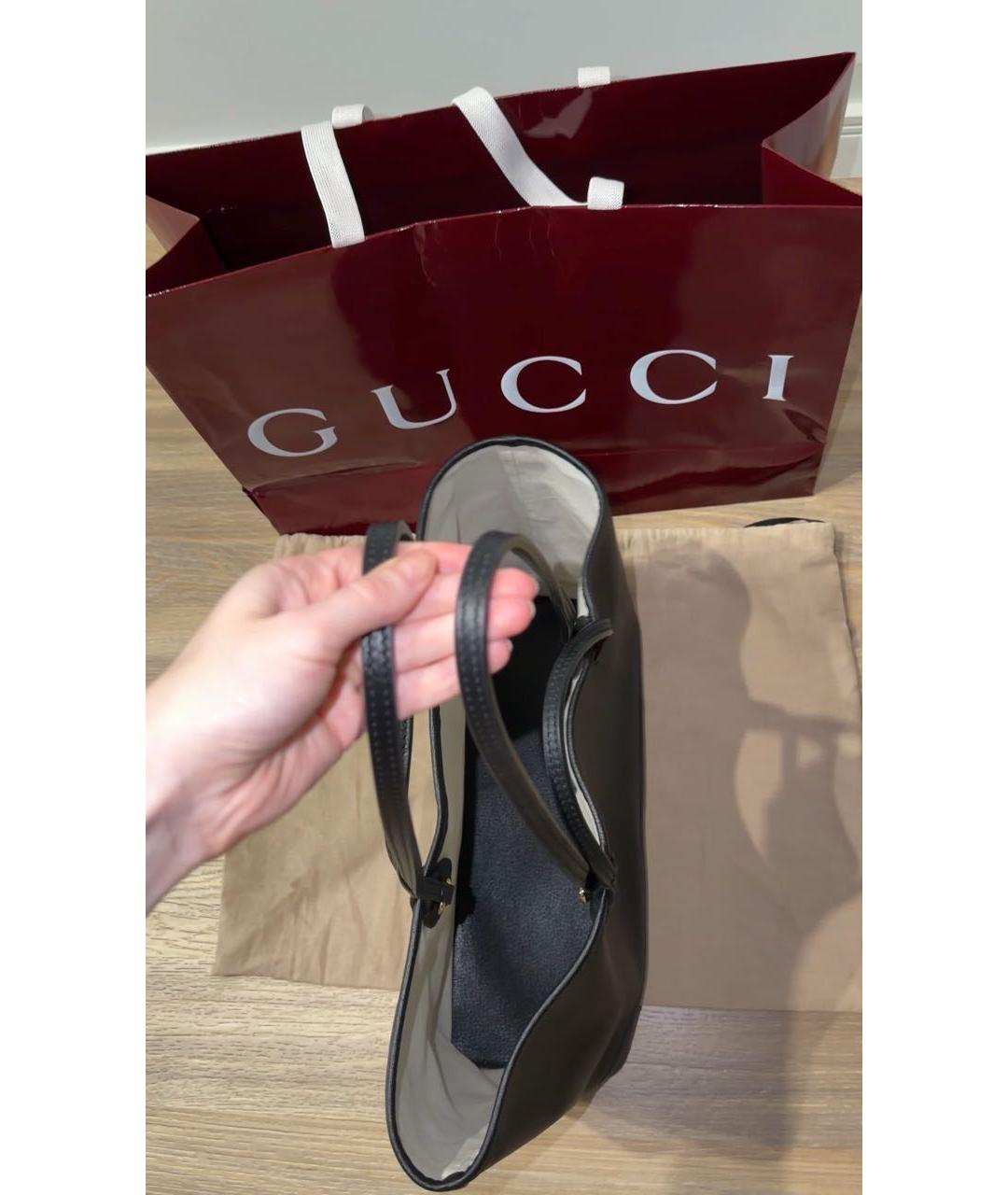 GUCCI Черная кожаная сумка тоут, фото 2