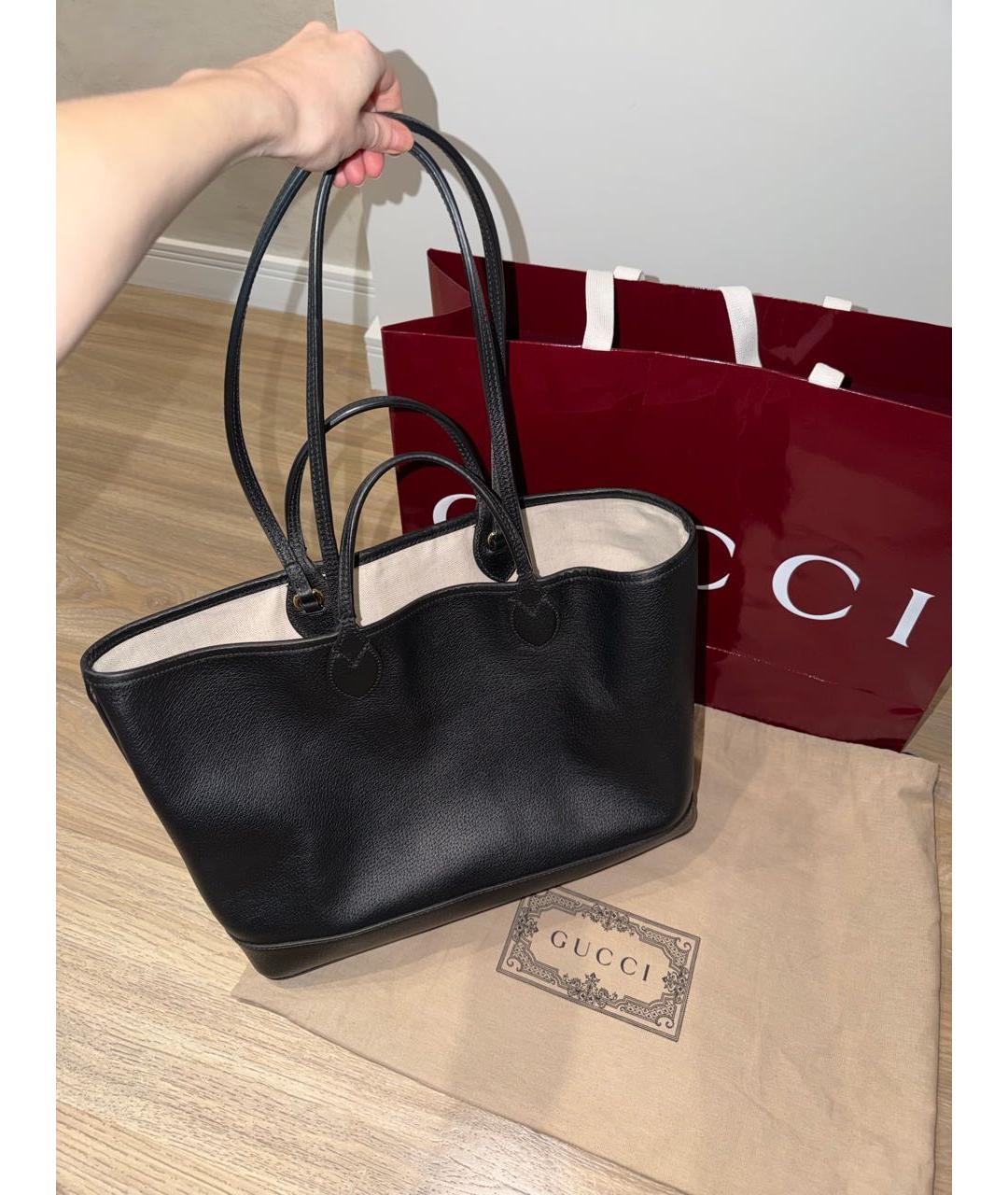GUCCI Черная кожаная сумка тоут, фото 3