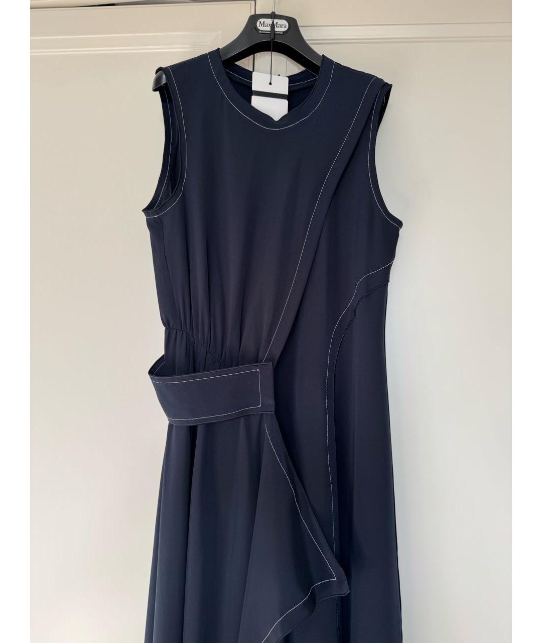 SPORTMAX Темно-синее шелковое вечернее платье, фото 5