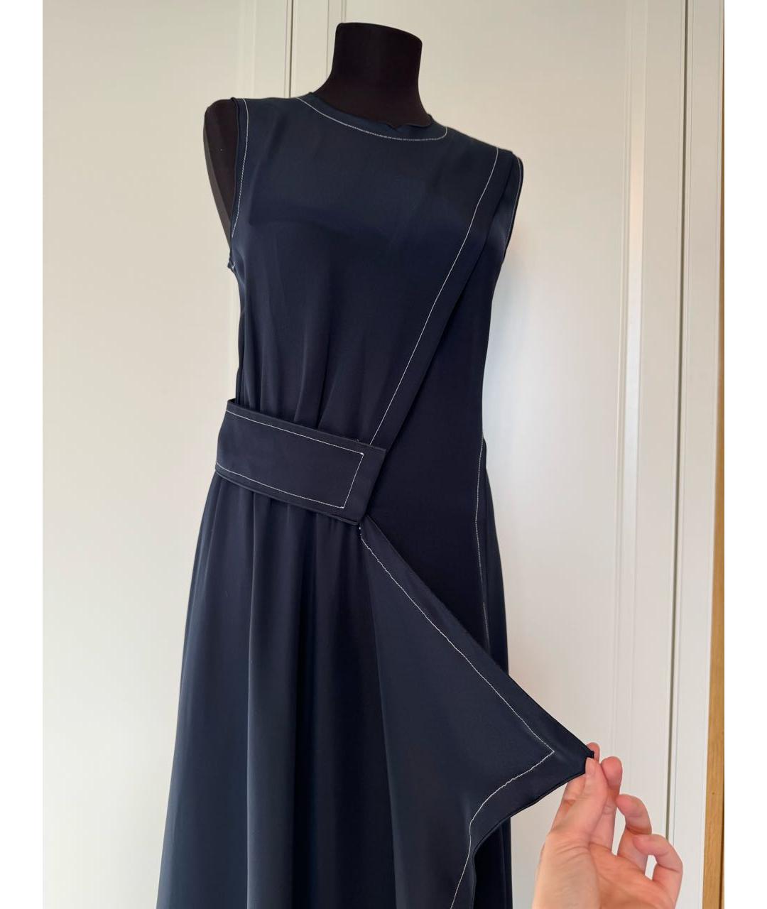SPORTMAX Темно-синее шелковое вечернее платье, фото 3