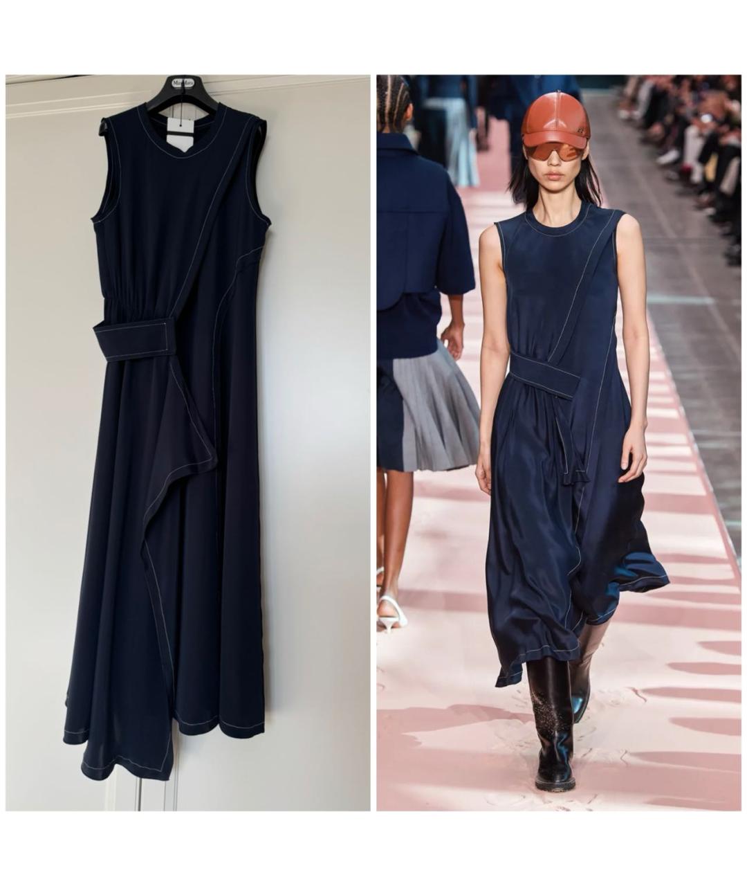 SPORTMAX Темно-синее шелковое вечернее платье, фото 2