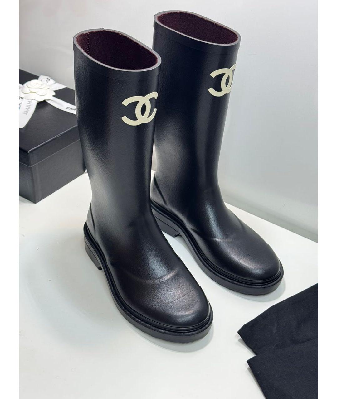 CHANEL Черные резиновые сапоги, фото 6