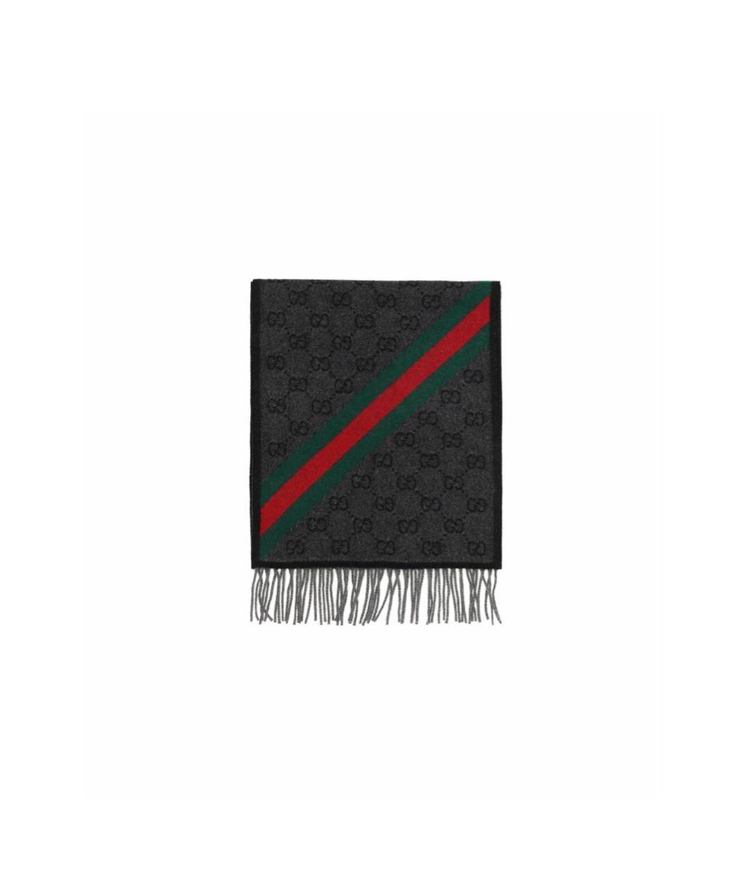 GUCCI Серый шерстяной шарф, фото 2