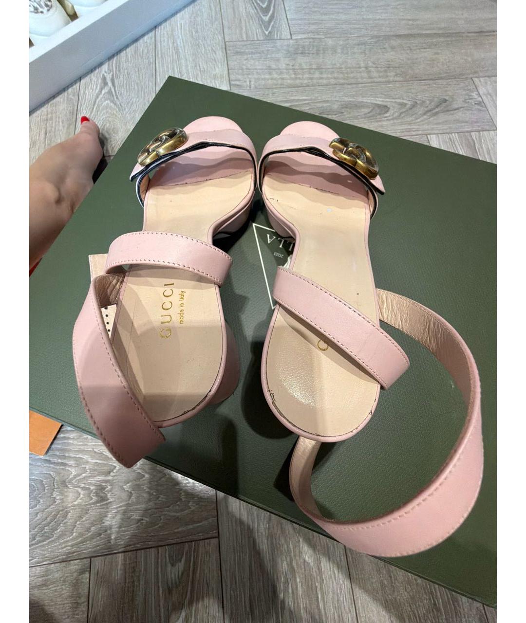 GUCCI Розовые кожаные босоножки, фото 3