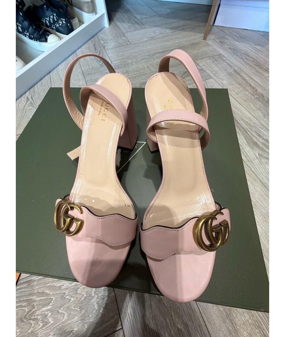 GUCCI Розовые кожаные босоножки, фото 2