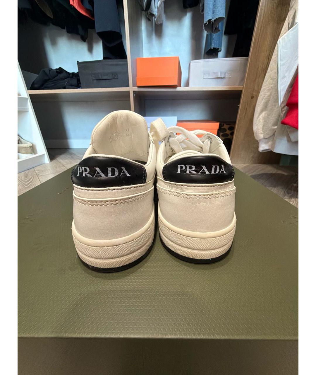 PRADA Белые кожаные кроссовки, фото 4