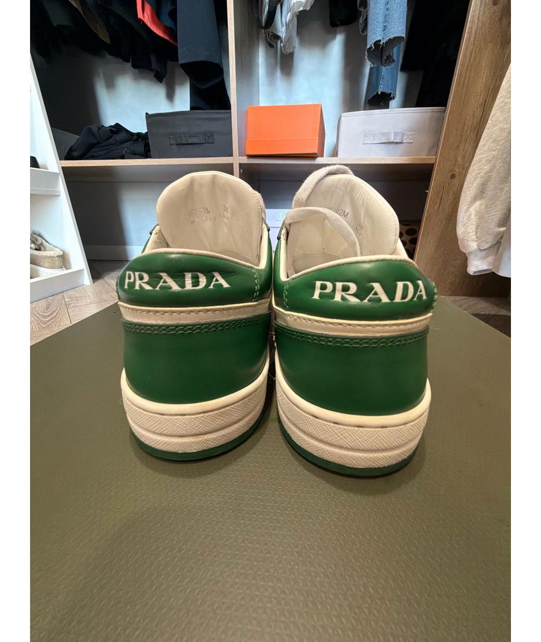 PRADA Зеленые кожаные кроссовки, фото 4