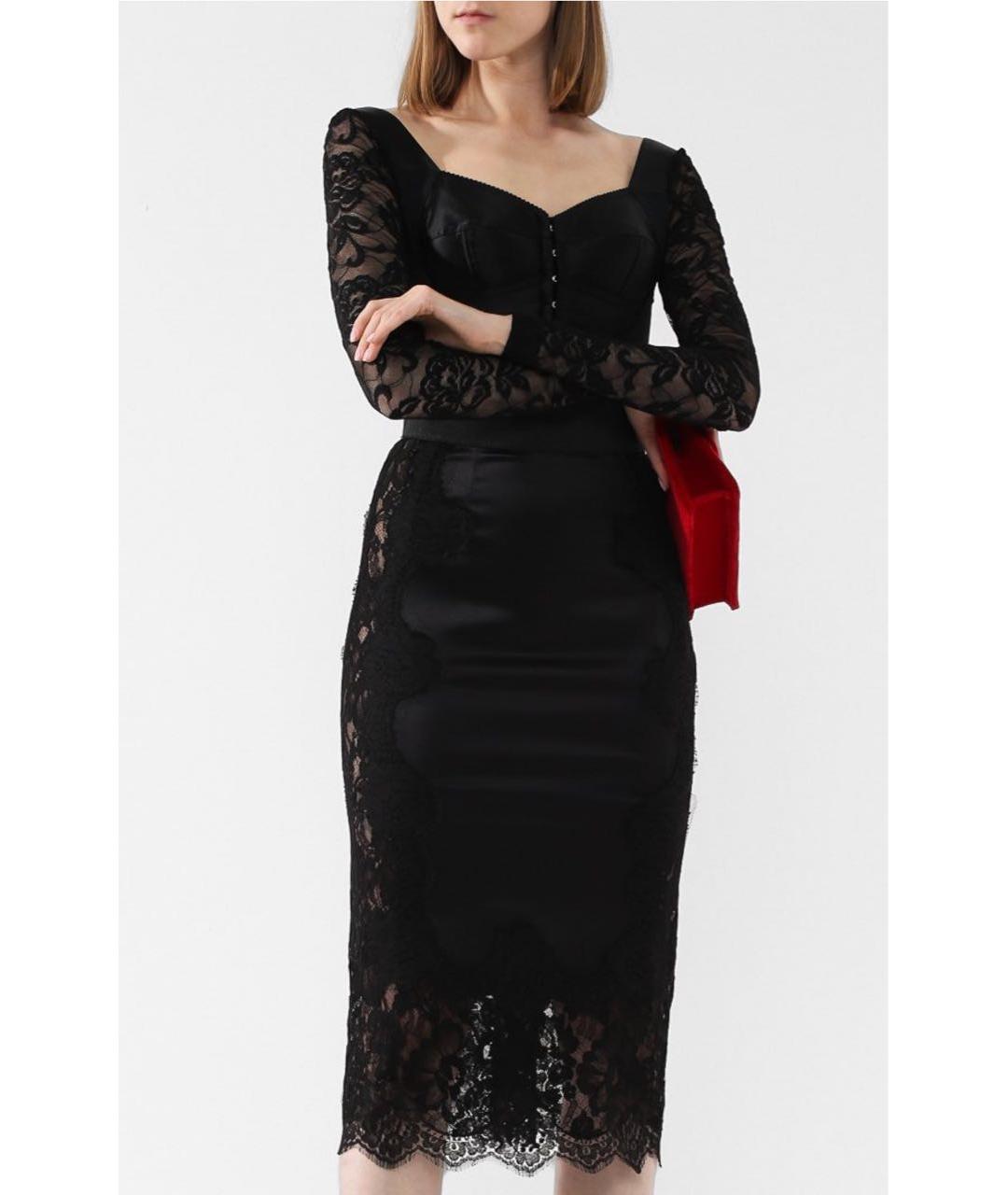 DOLCE&GABBANA Черная шелковая юбка миди, фото 2