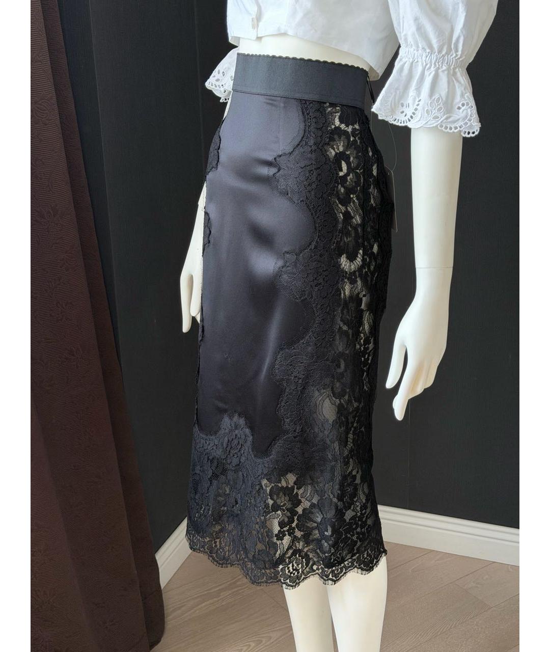 DOLCE&GABBANA Черная шелковая юбка миди, фото 7