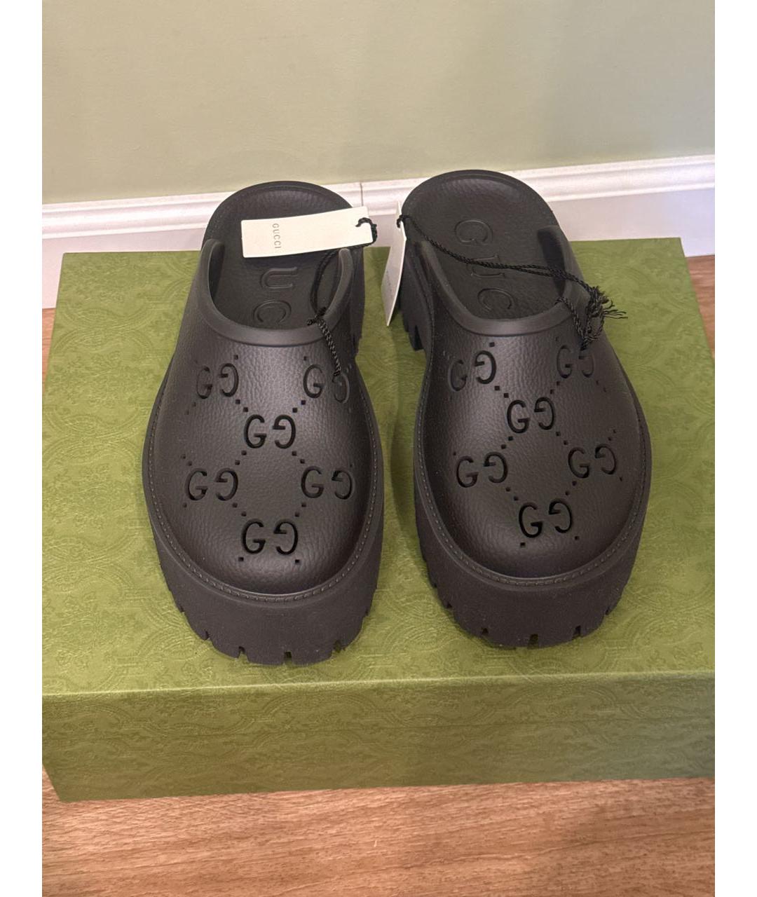 GUCCI Черные резиновые сабо, фото 2