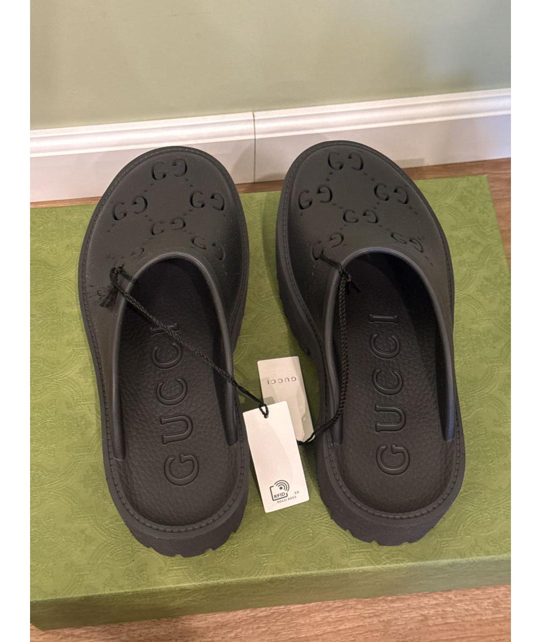 GUCCI Черные резиновые сабо, фото 3