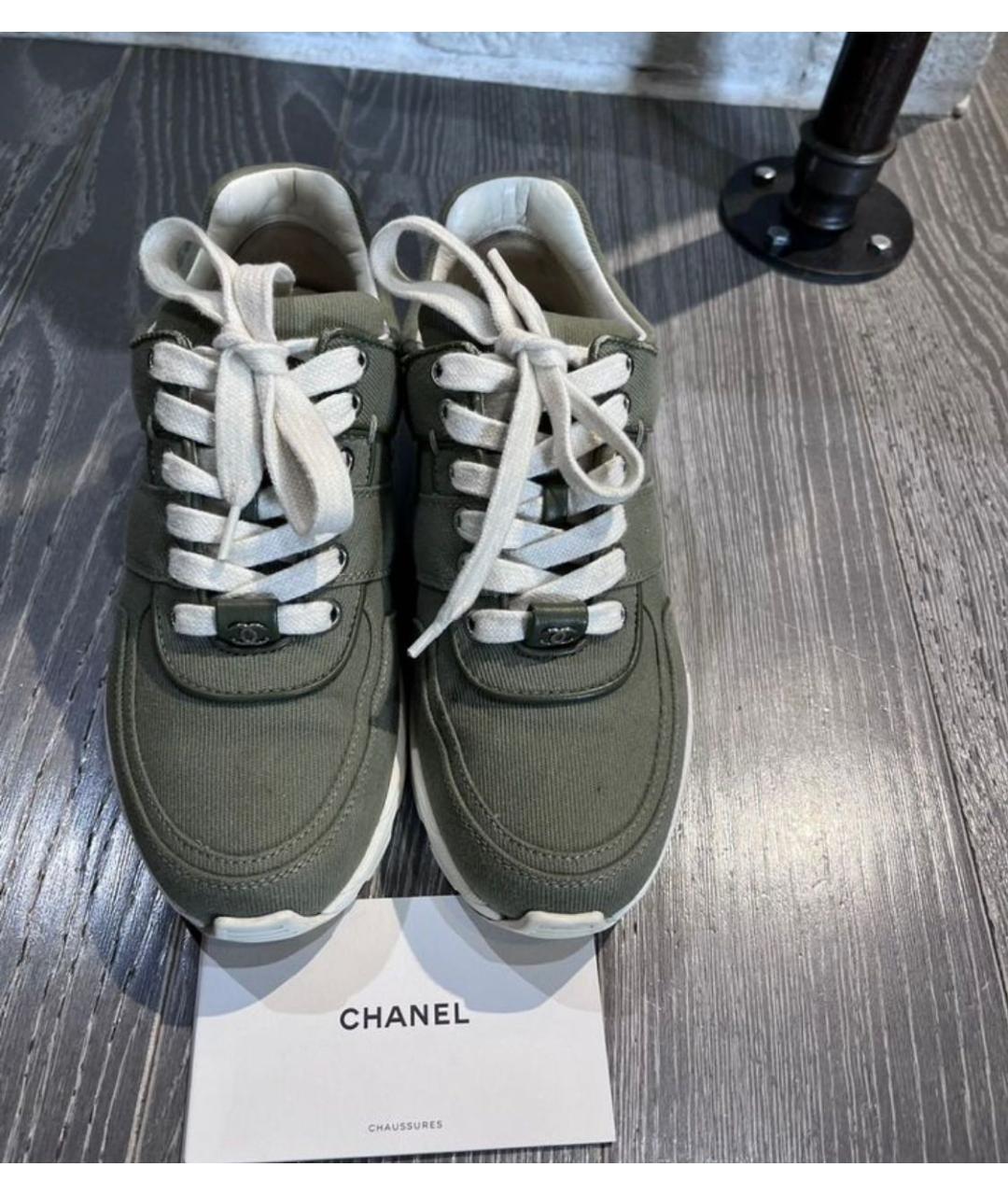 CHANEL Хаки текстильные кроссовки, фото 2