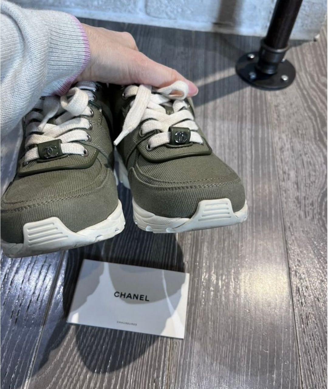 CHANEL Хаки текстильные кроссовки, фото 3