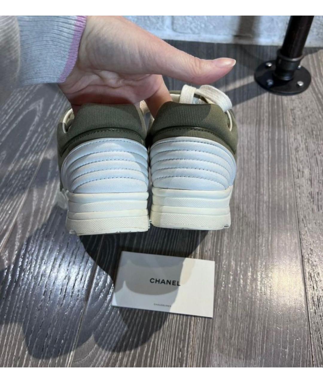 CHANEL Хаки текстильные кроссовки, фото 4