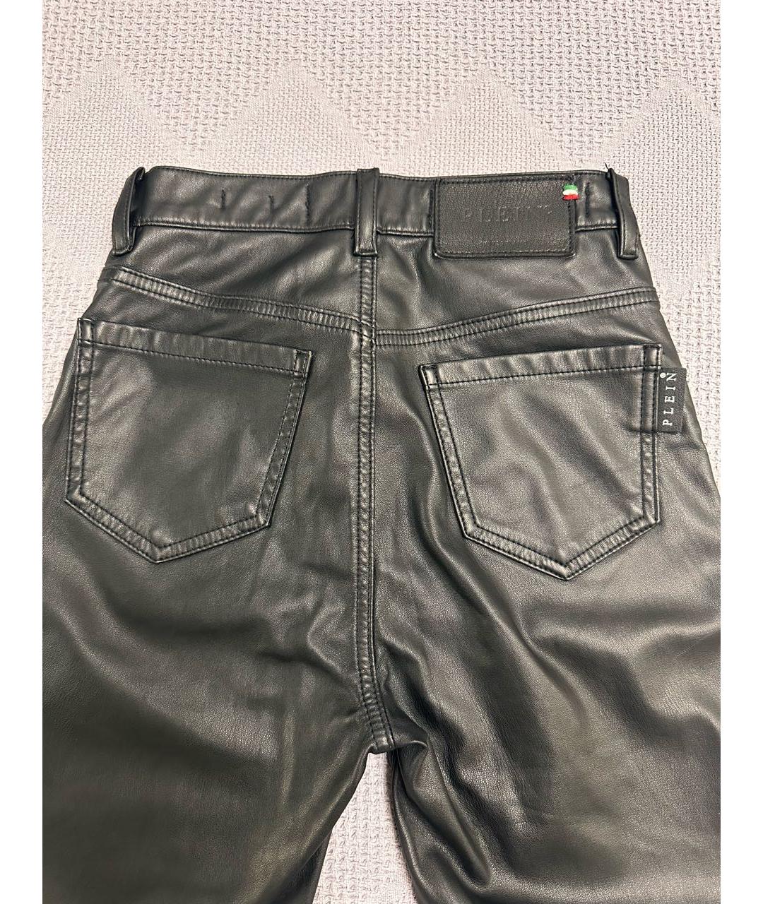 PHILIPP PLEIN Черные кожаные брюки узкие, фото 3