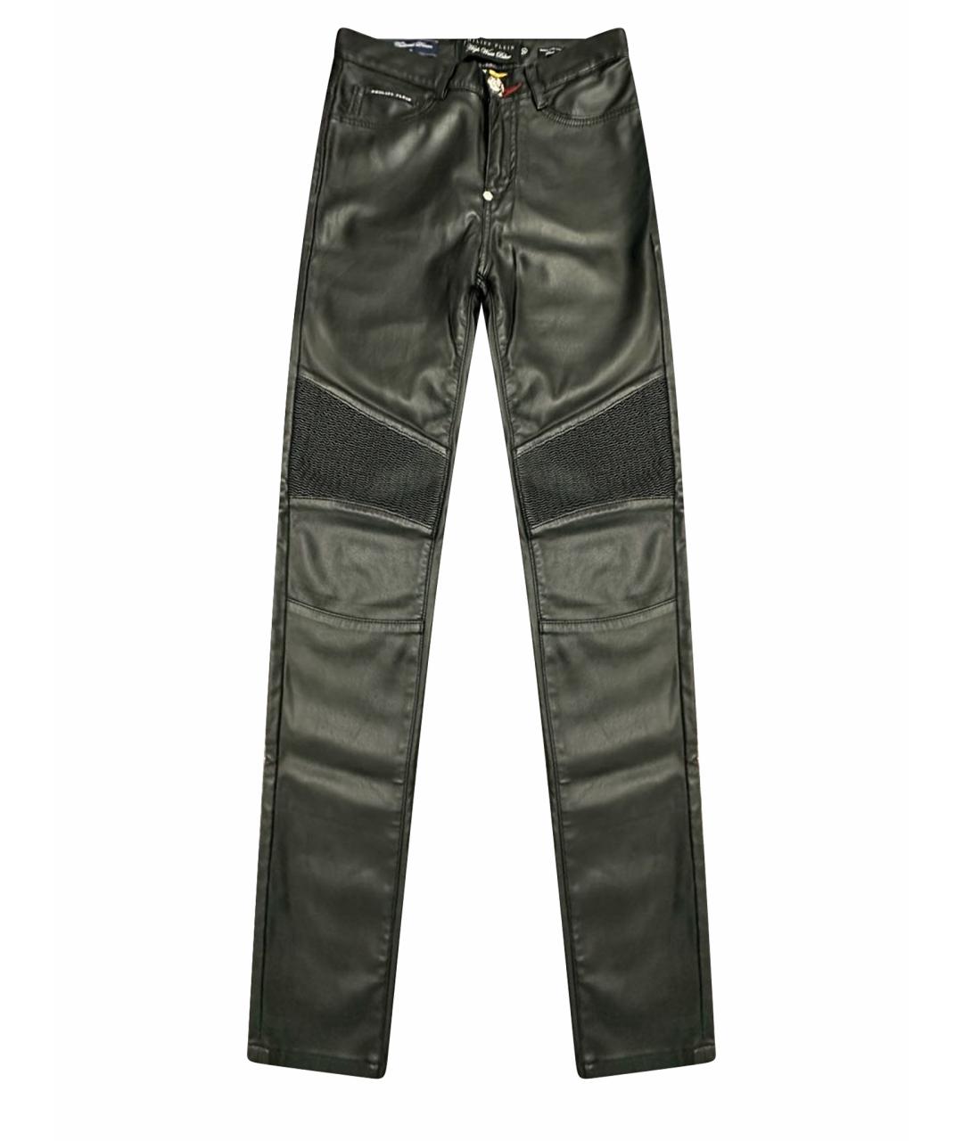 PHILIPP PLEIN Черные кожаные брюки узкие, фото 1