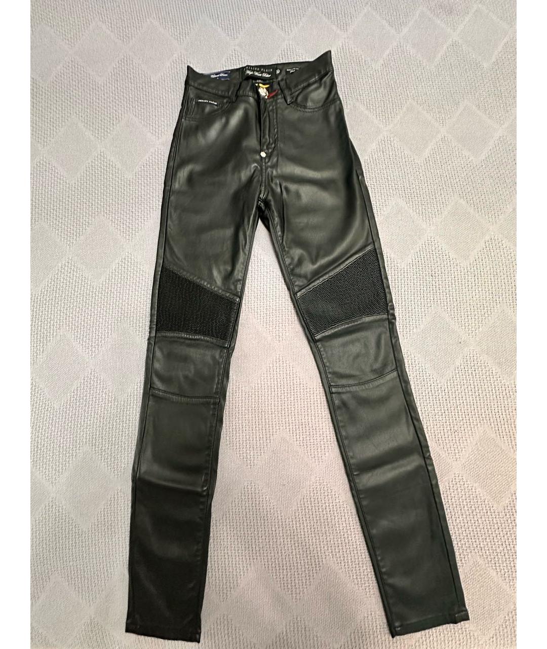 PHILIPP PLEIN Черные кожаные брюки узкие, фото 5